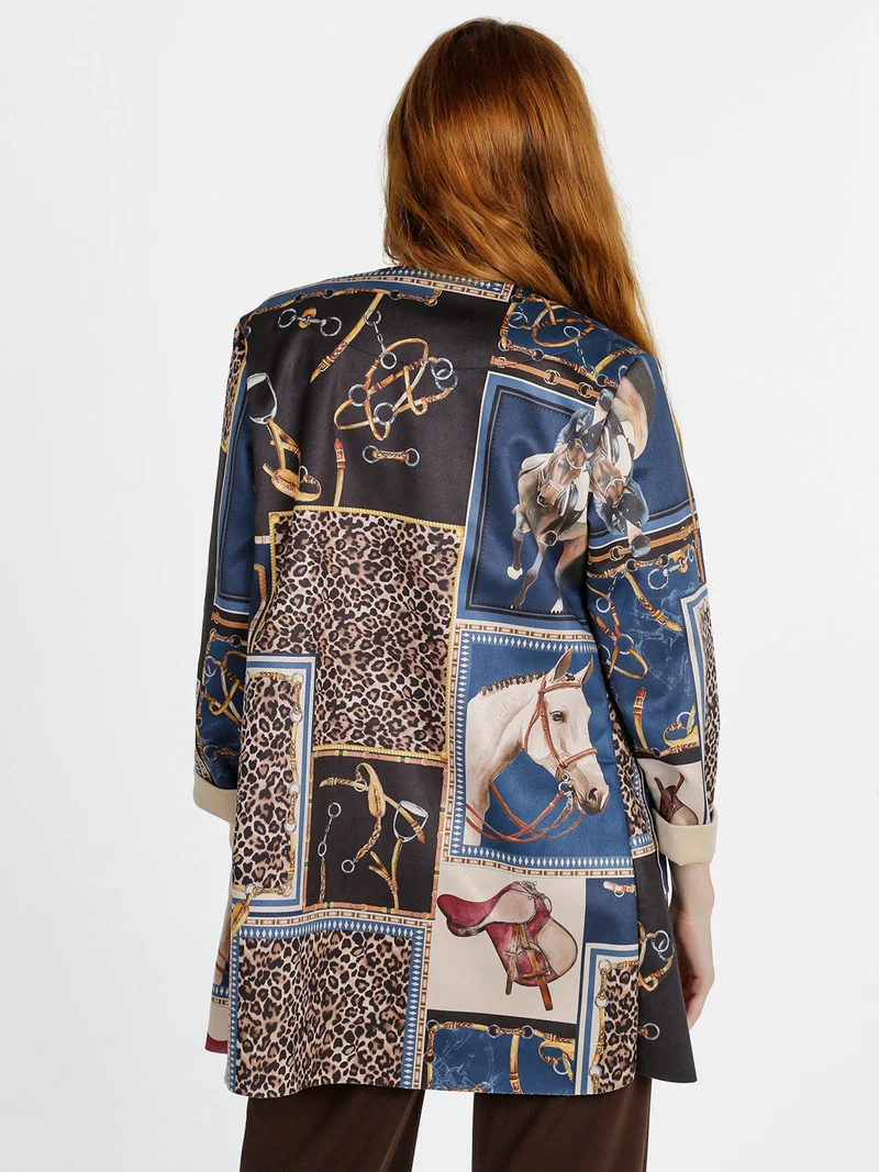 Blazer donna aperto con stampe - blu