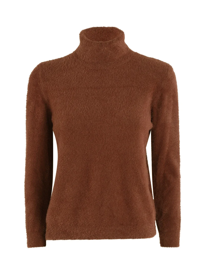 Pullover dolcevita peloso da donna - cammello