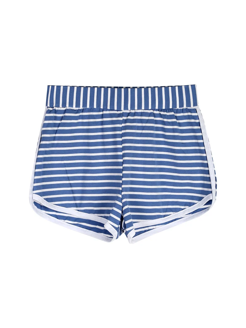 Completo corto da bambina con canotta e shorts rigati - rosa