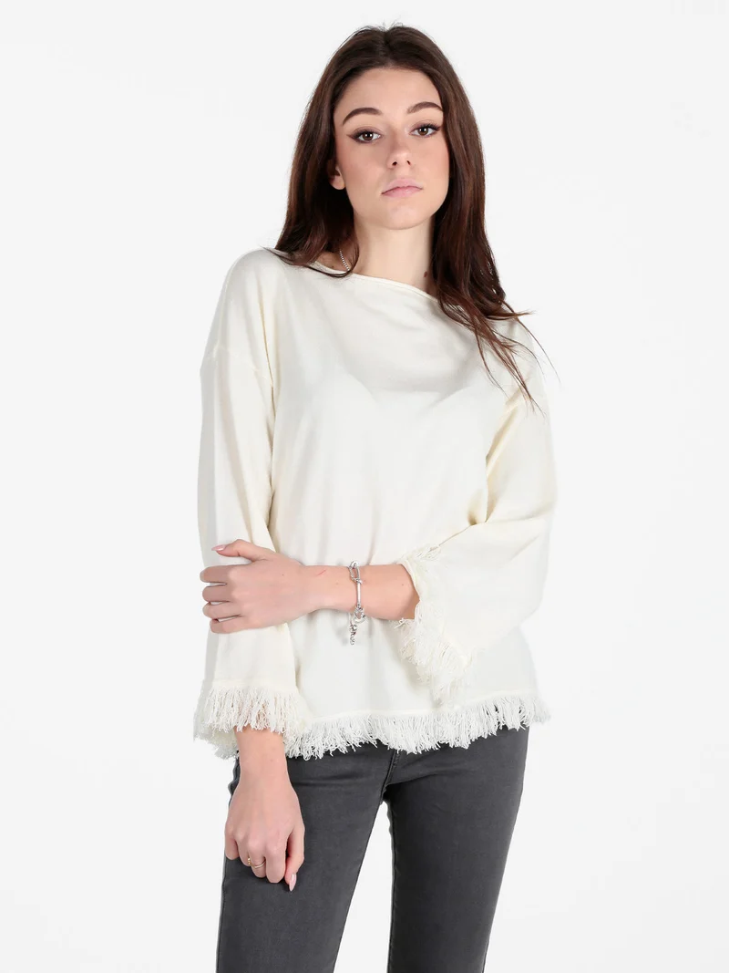 Maglia donna con finale sfrangiato - bianco