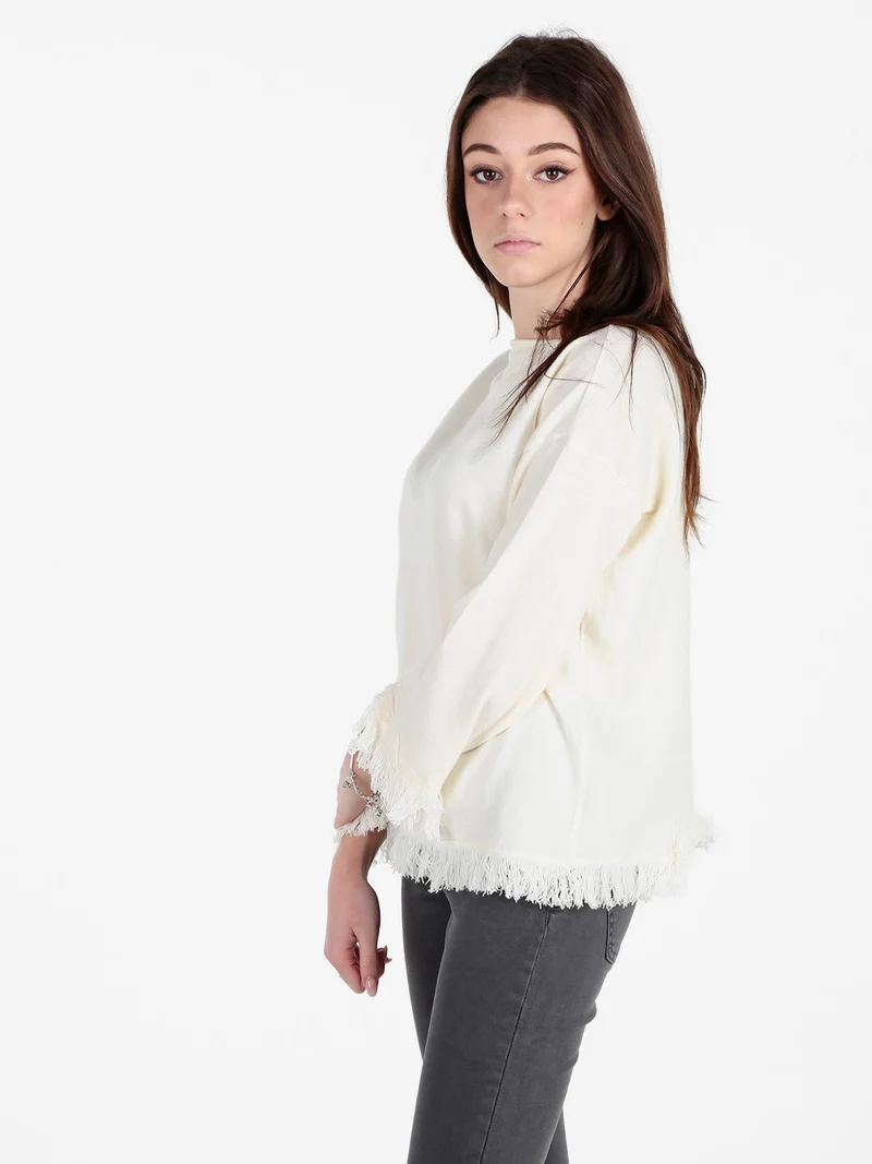 Maglia donna con finale sfrangiato - bianco