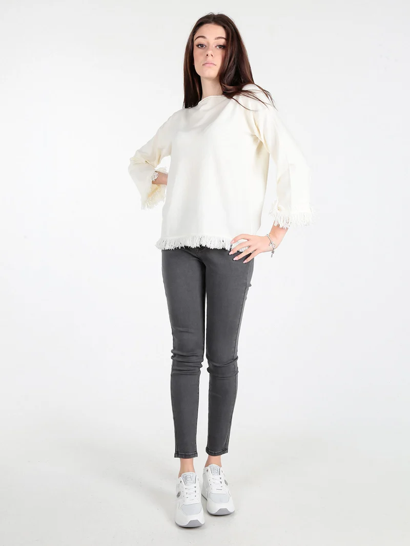 Maglia donna con finale sfrangiato - bianco