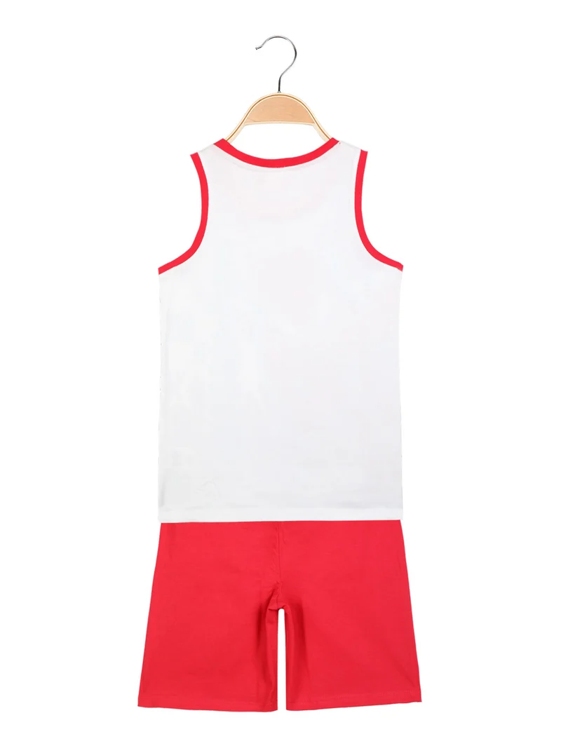 Completo corto da bambino in cotone con stampa - rosso