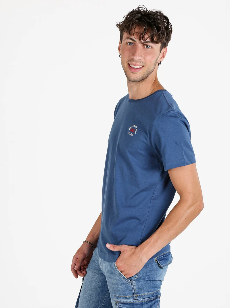 T-shirt uomo in cotone tinta unita - blu