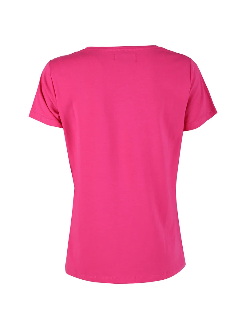 T-shirt donna in cotone bielastico con glitter - fucsia