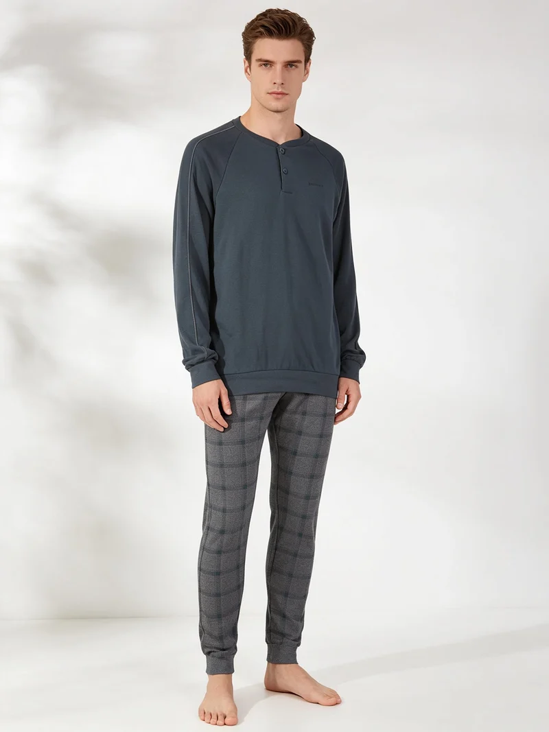 Pigiama lungo da uomo in cotone interlock - militare
