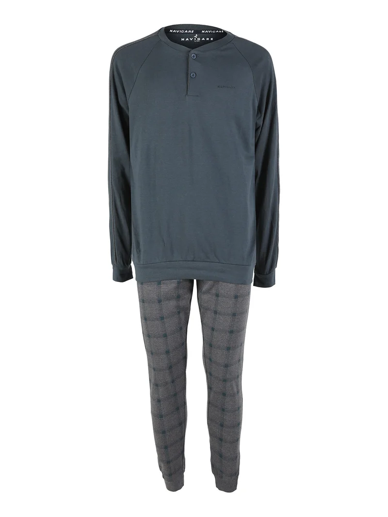 Pigiama lungo da uomo in cotone interlock - militare