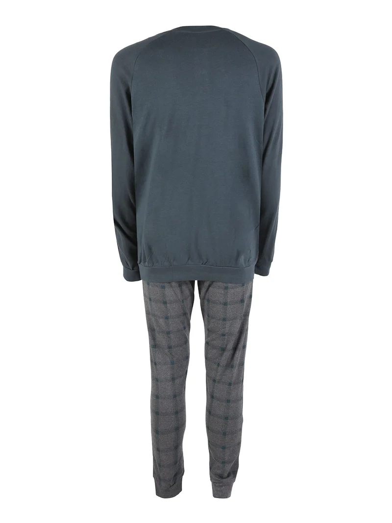 Pigiama lungo da uomo in cotone interlock - militare