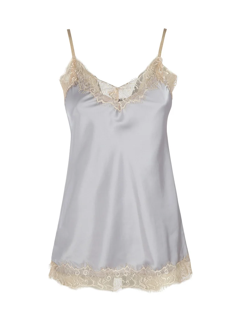 Top donna effetto raso con pizzo - grigio chiaro