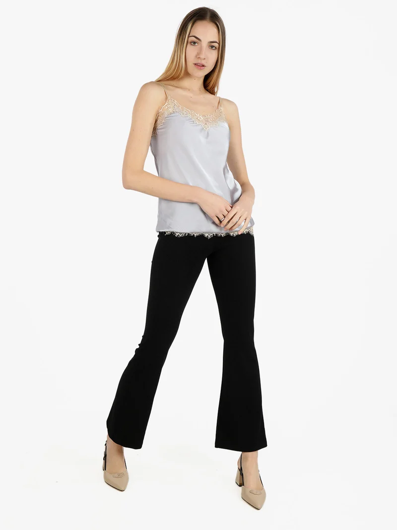 Top donna effetto raso con pizzo - grigio chiaro