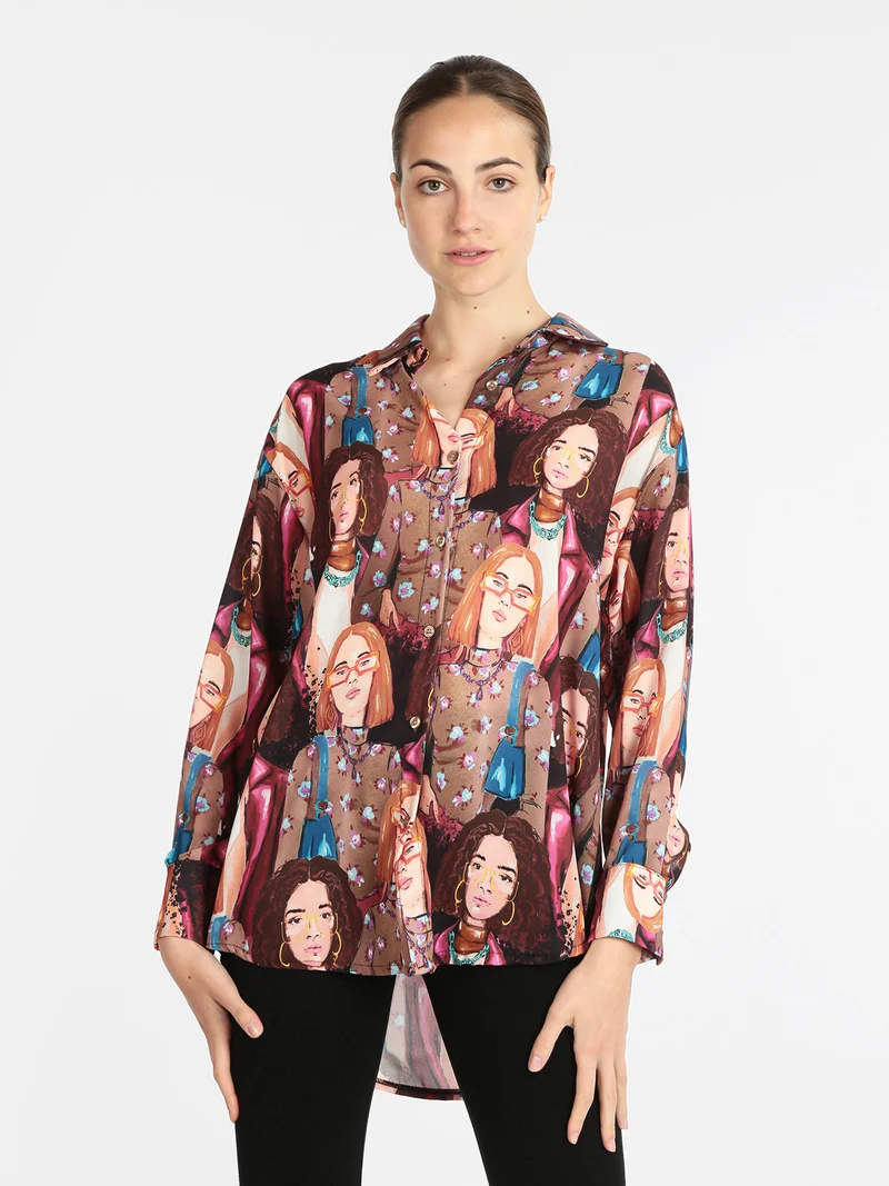 Maxi camicia da donna con stampe - marrone