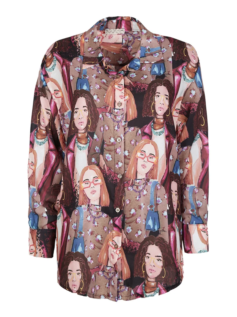 Maxi camicia da donna con stampe - marrone