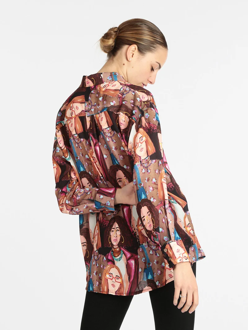 Maxi camicia da donna con stampe - marrone