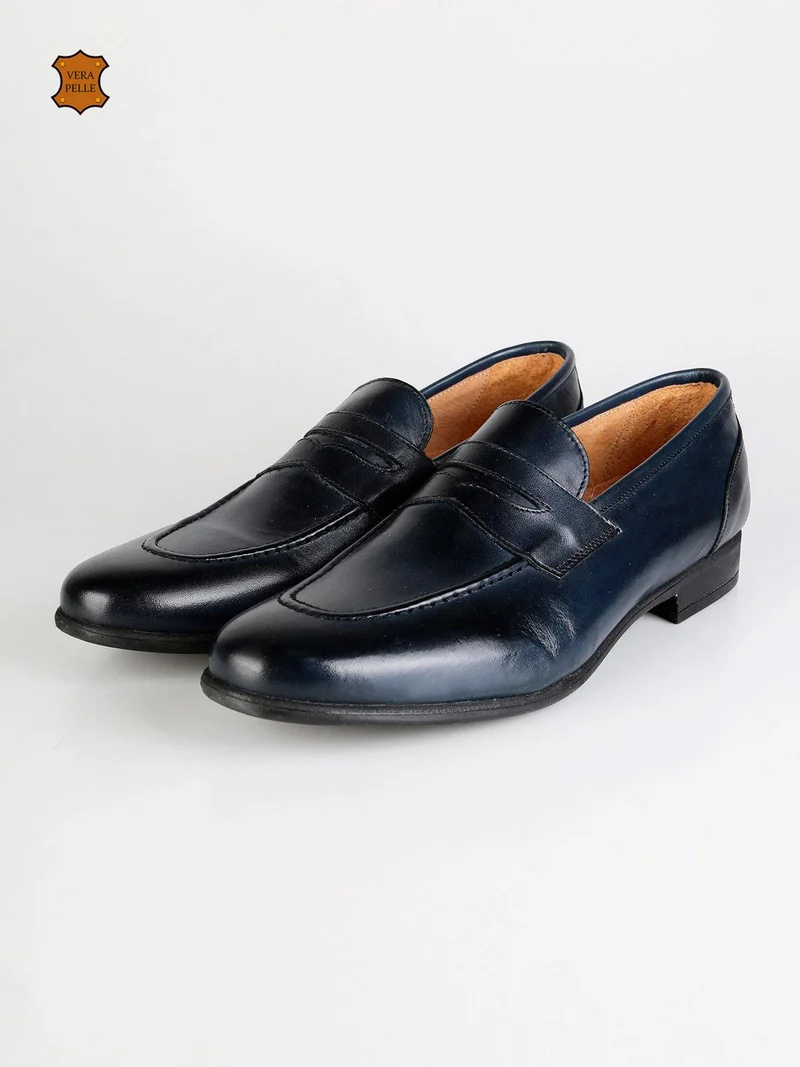 Mocassini blu in pelle - blu