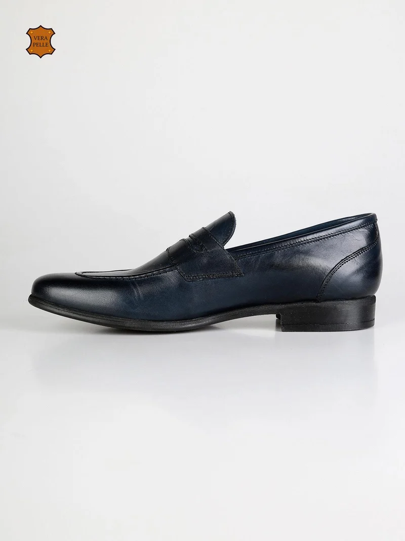 Mocassini blu in pelle - blu