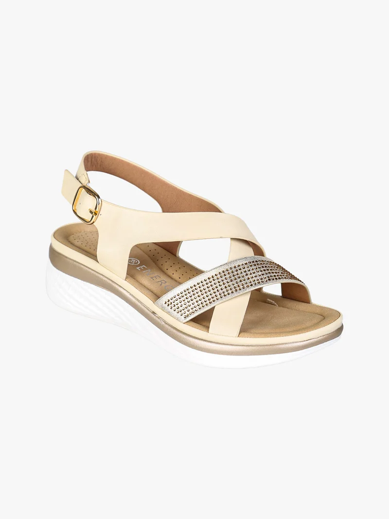 Sandali donna con strass e zeppa comfort - panna
