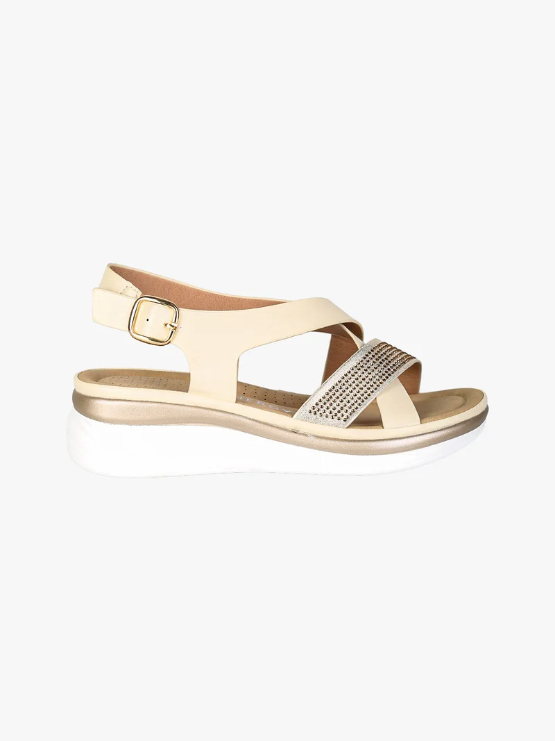 Sandali donna con strass e zeppa comfort - panna