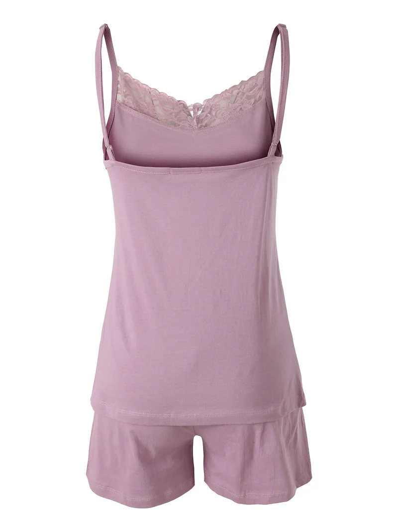 Pigiama corto da donna in cotone con spalline sottili e shorts - lilla