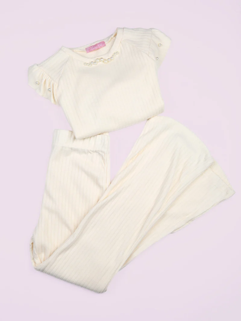 Maglia da bambina a maniche lunghe con dettagli di perle - beige