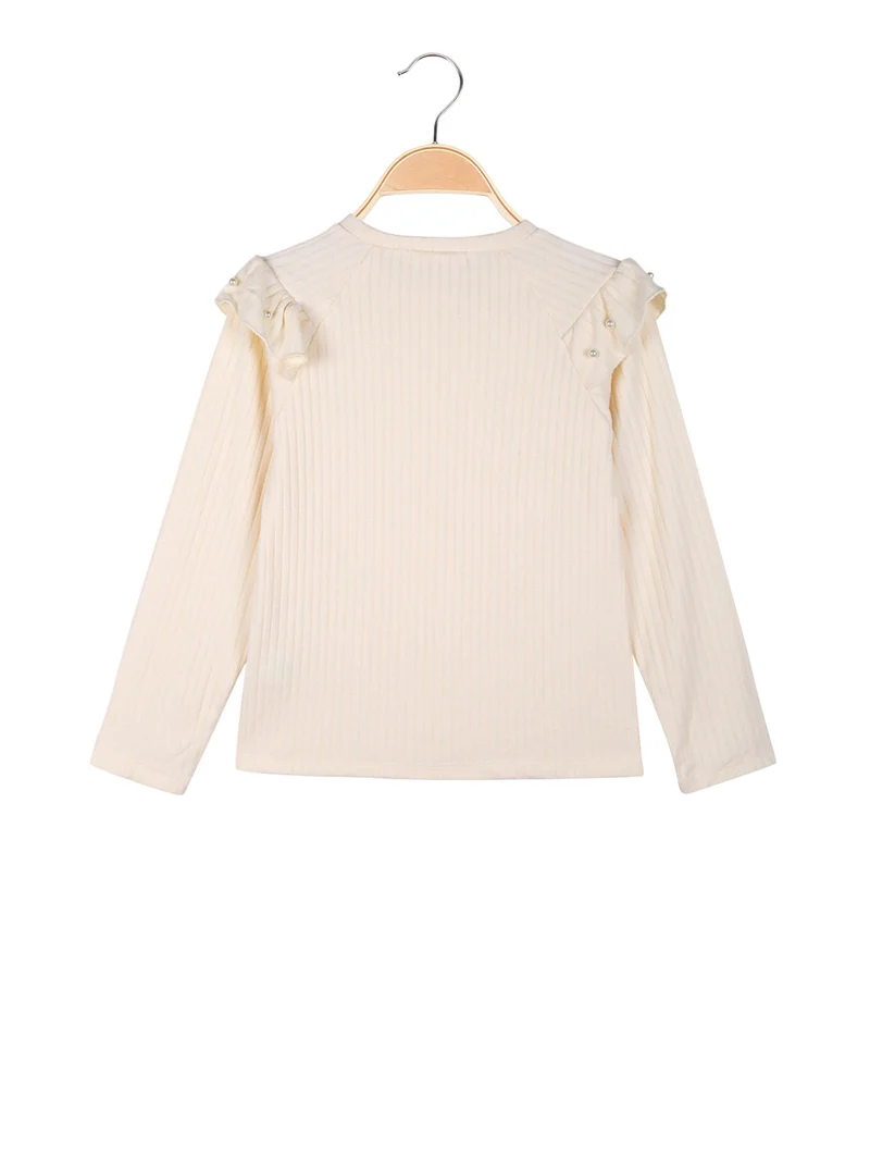 Maglia da bambina a maniche lunghe con dettagli di perle - beige
