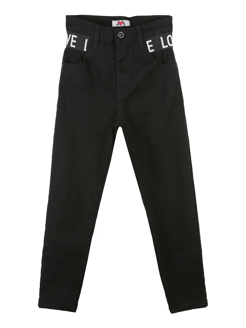 Jeans da bambina a vita alta - nero
