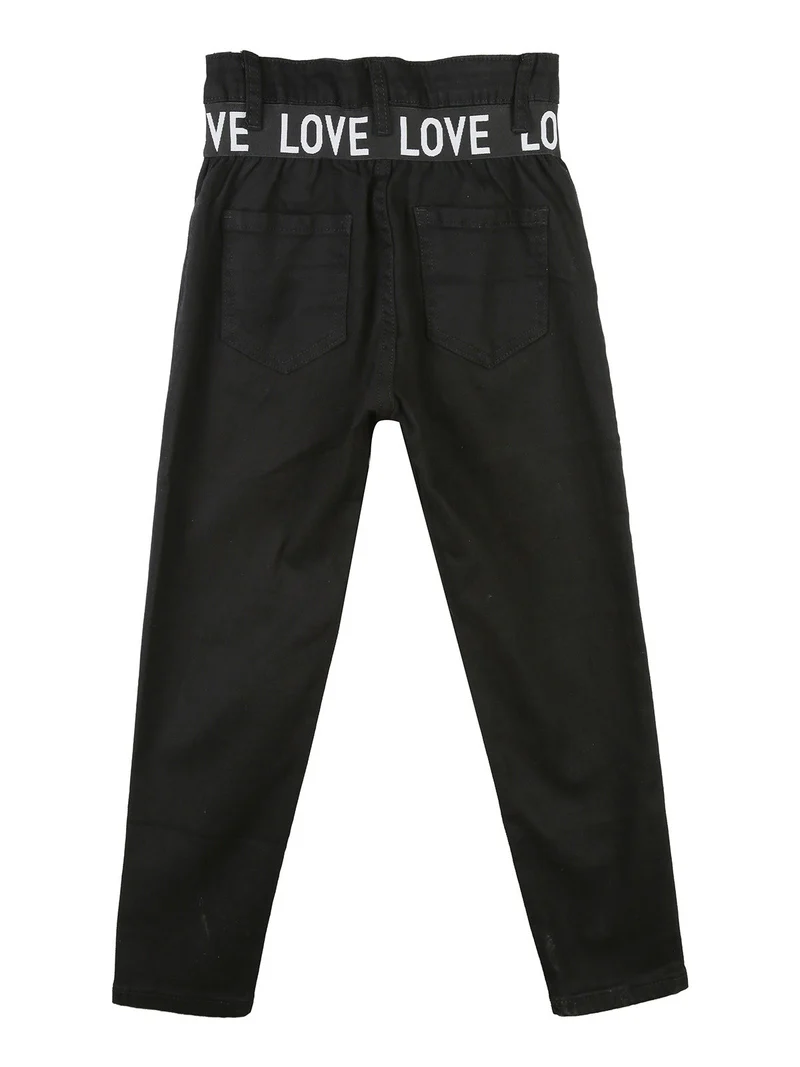 Jeans da bambina a vita alta - nero