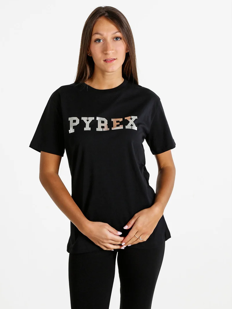 T-shirt donna in cotone con logo - nero