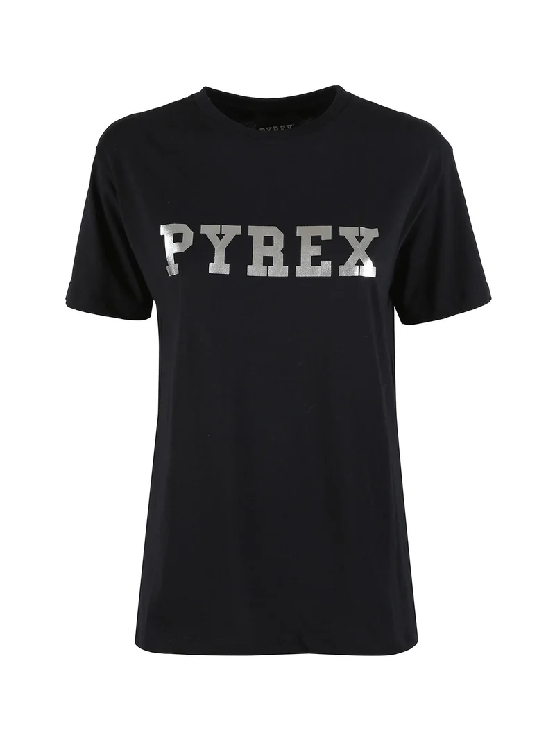 T-shirt donna in cotone con logo - nero
