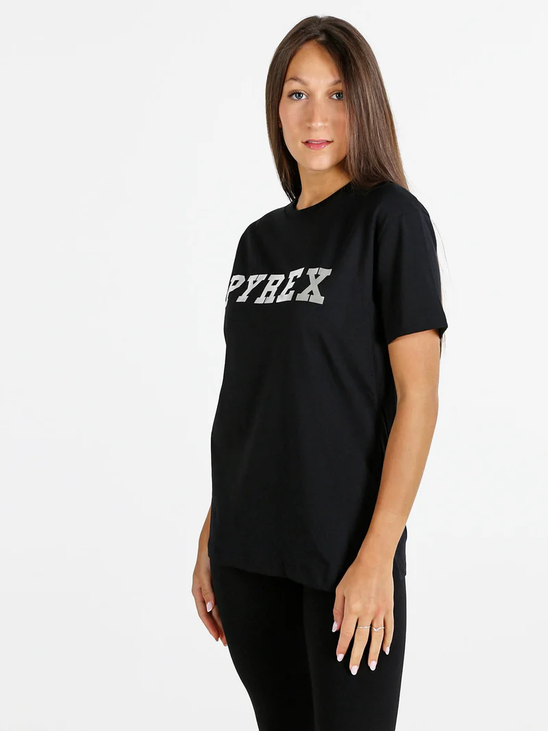 T-shirt donna in cotone con logo - nero