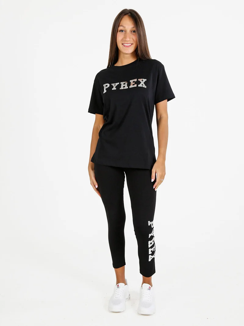 T-shirt donna in cotone con logo - nero