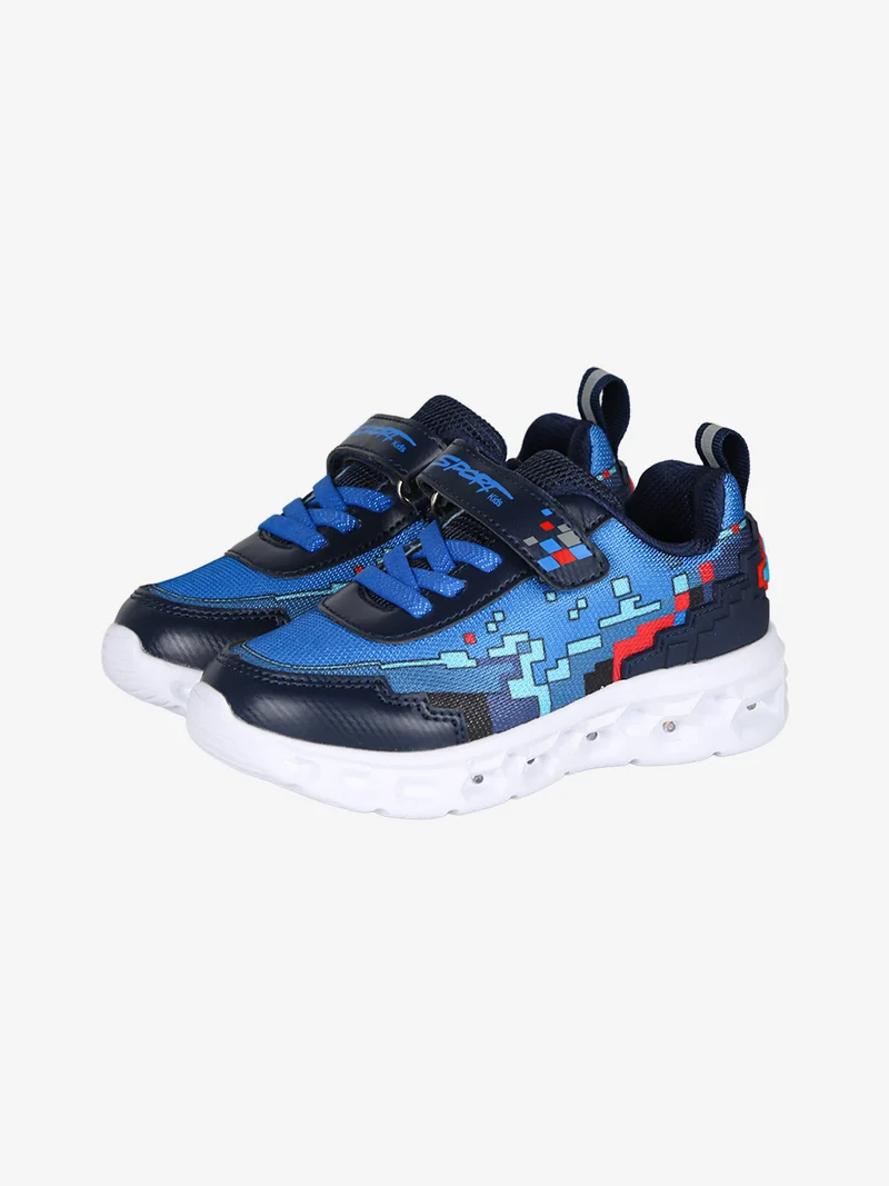 Sneakers da bambino con cinturino a strappo e luci - blu
