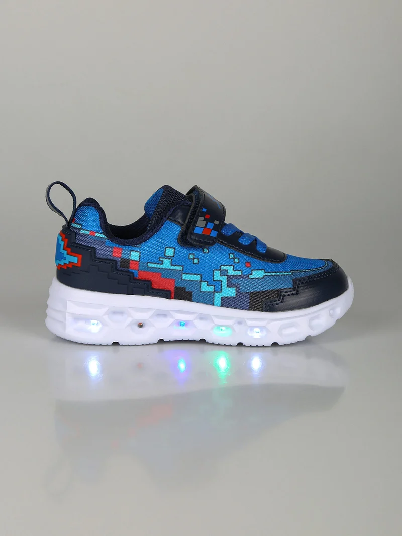 Sneakers da bambino con cinturino a strappo e luci - blu
