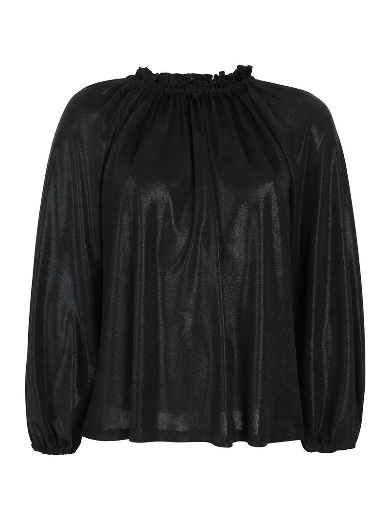 Blusa donna in lamè con maniche a palloncino - nero