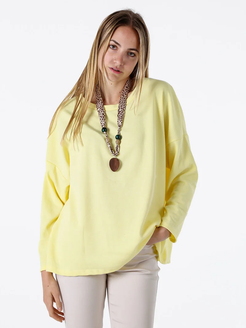 Felpa oversize da donna in misto cotone con collana - giallo
