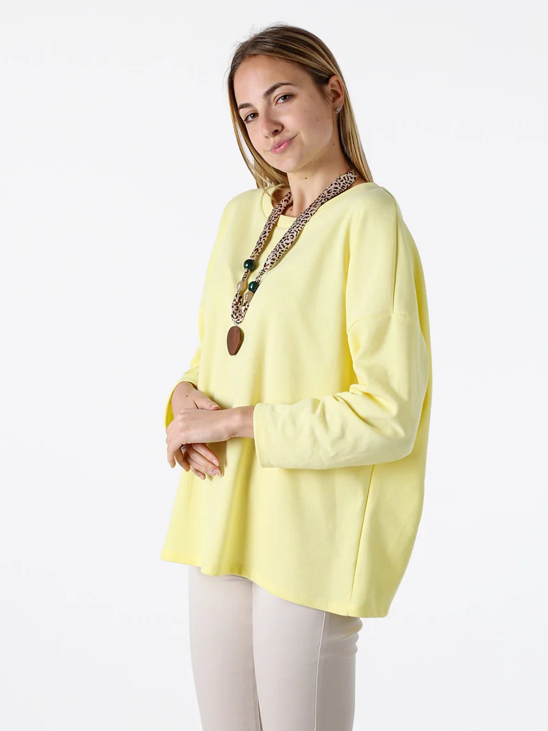 Felpa oversize da donna in misto cotone con collana - giallo
