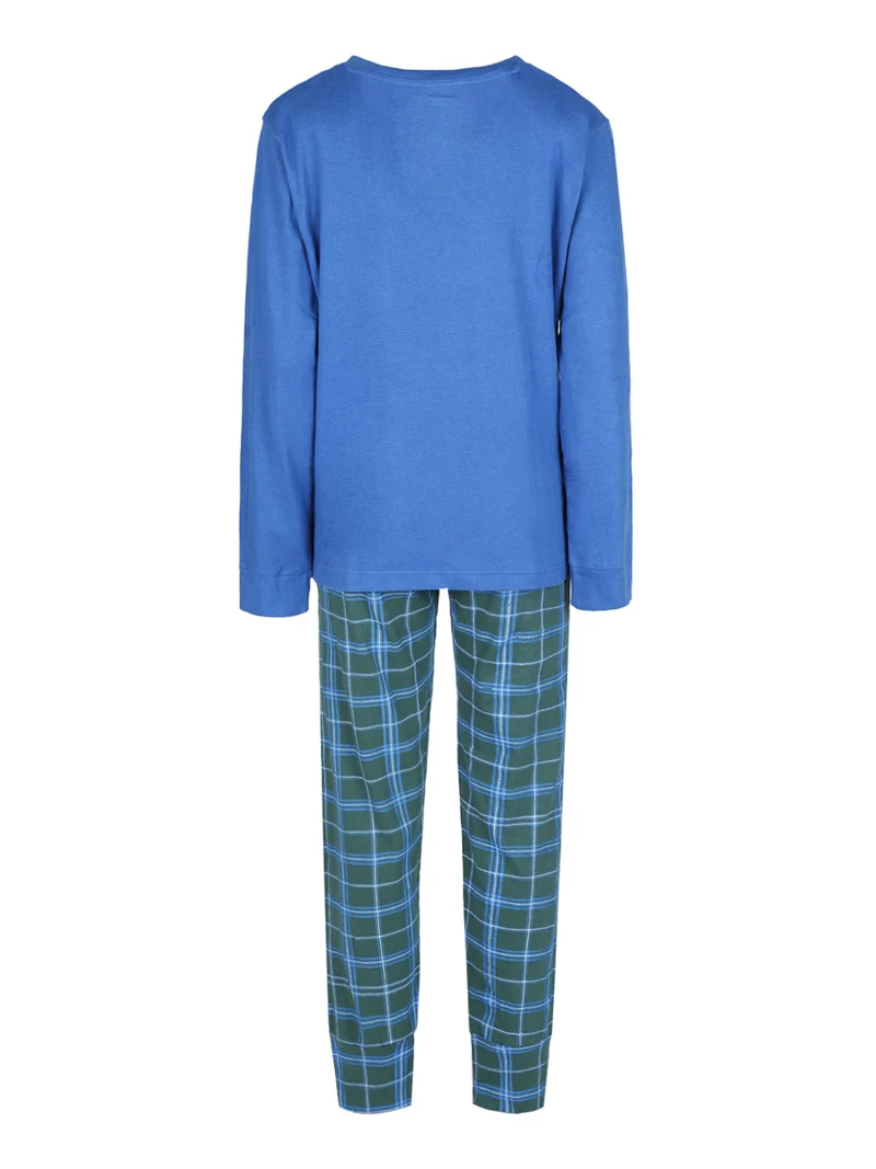 Pigiama lungo donna in cotone con scritta - blu