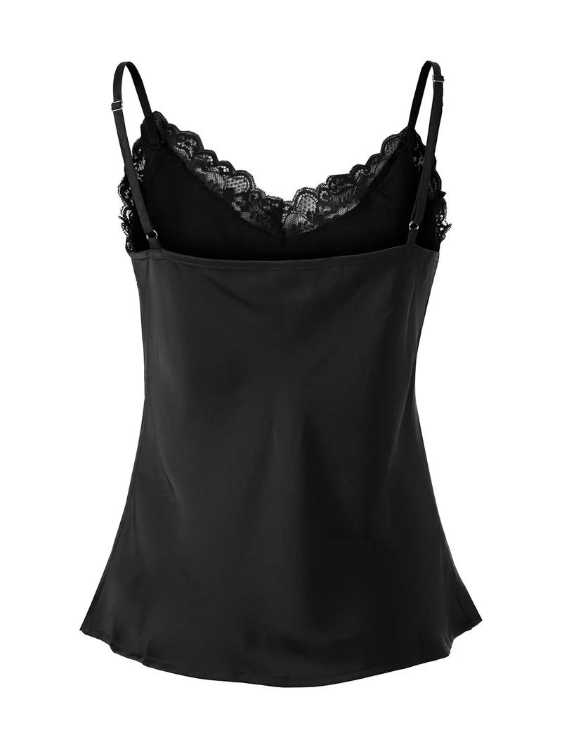 Top donna effetto raso con scollo in pizzo e spalline strette - nero
