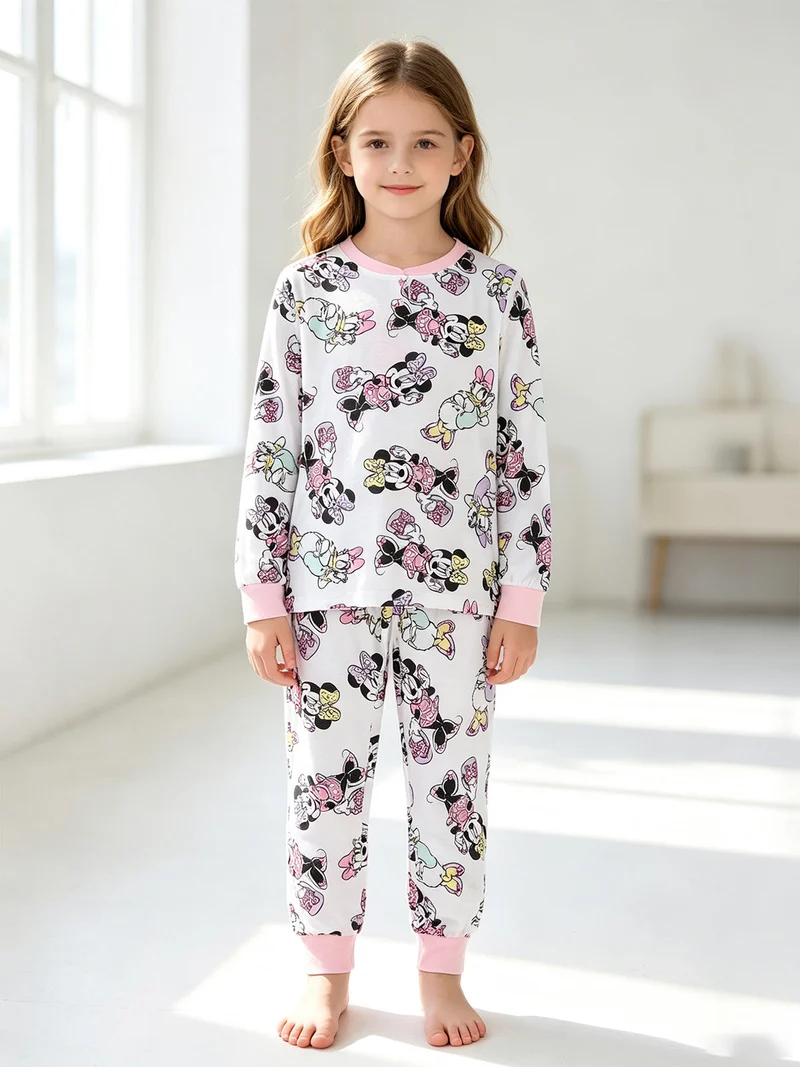 Minnie e Paperina pigiama lungo da bambina in cotone - bianco
