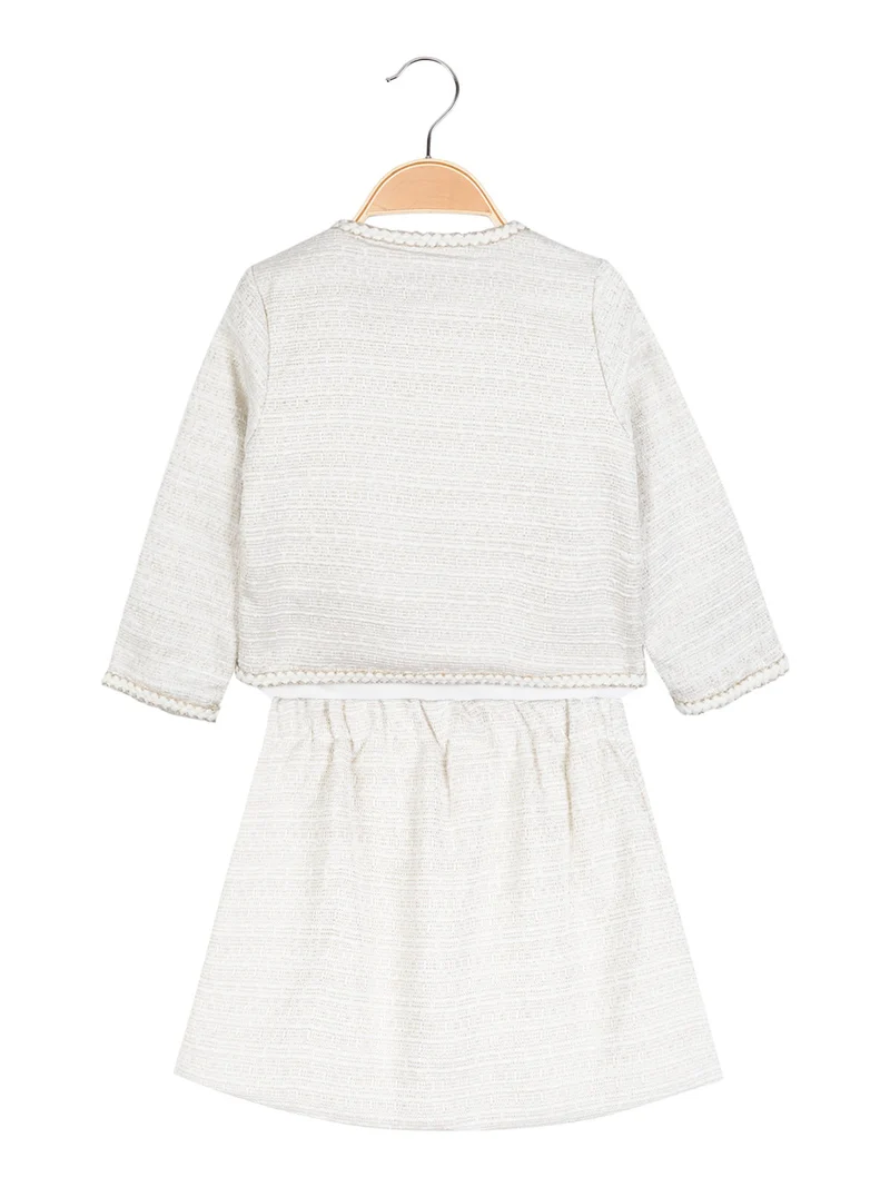 Completo elegante da bambina 3 pezzi con gonna - bianco