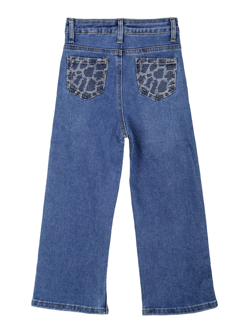 Jeans da bambina a gamba larga con strass sul retro - jeans