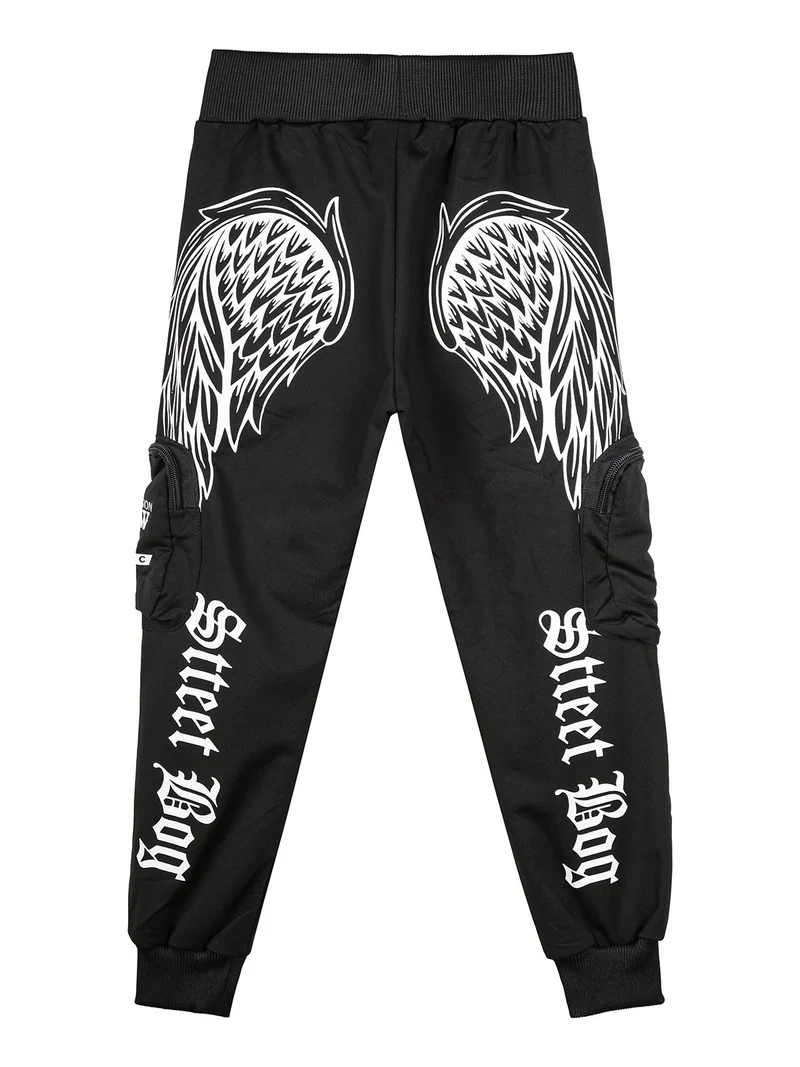 Pantaloni da bambino cargo con polsini - nero