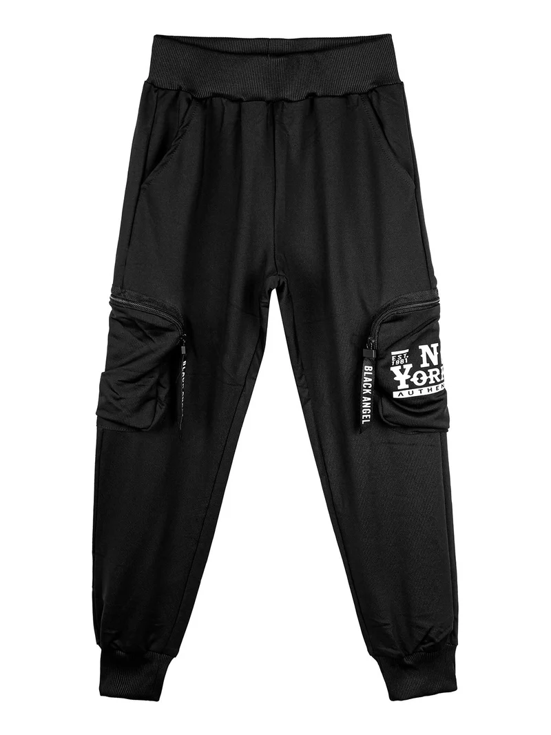 Pantaloni da bambino cargo con polsini - nero