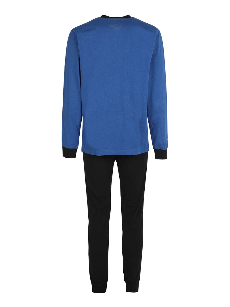 Pigiama lungo da uomo in misto cotone - blu