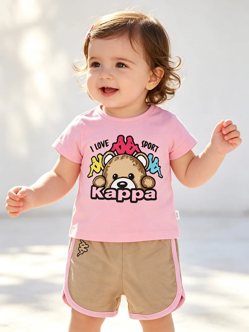 Completo corto da neonata 2 pezzi con t-shirt e shorts - rosa