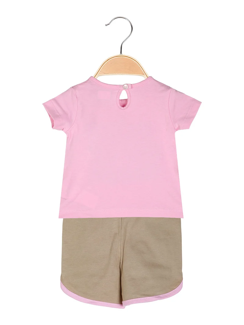Completo corto da neonata 2 pezzi con t-shirt e shorts - rosa