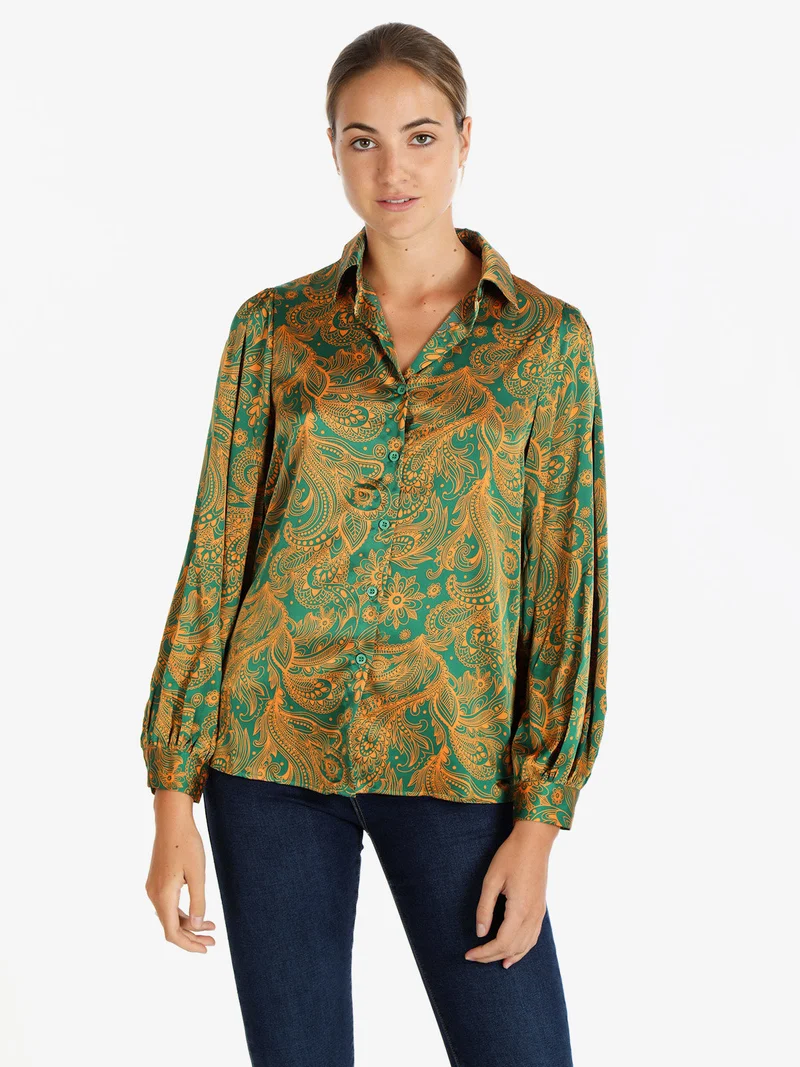 Camicia classica da donna con stampa floreale - verde