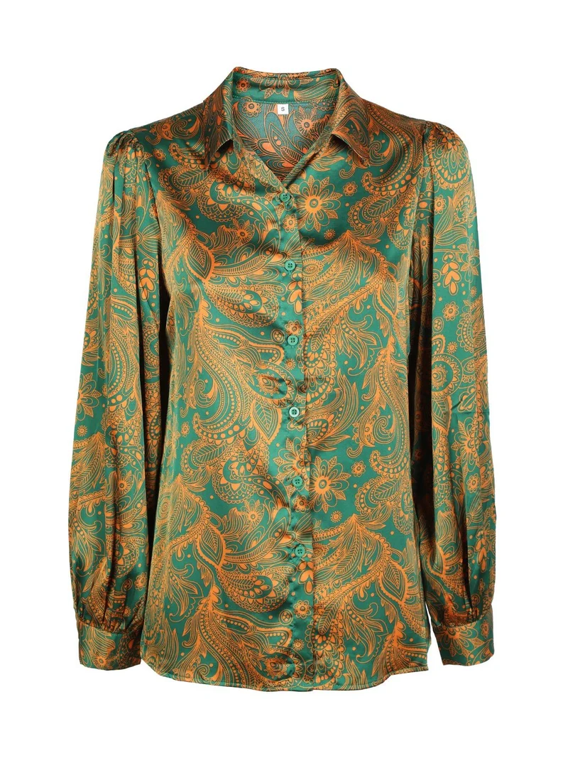 Camicia classica da donna con stampa floreale - verde