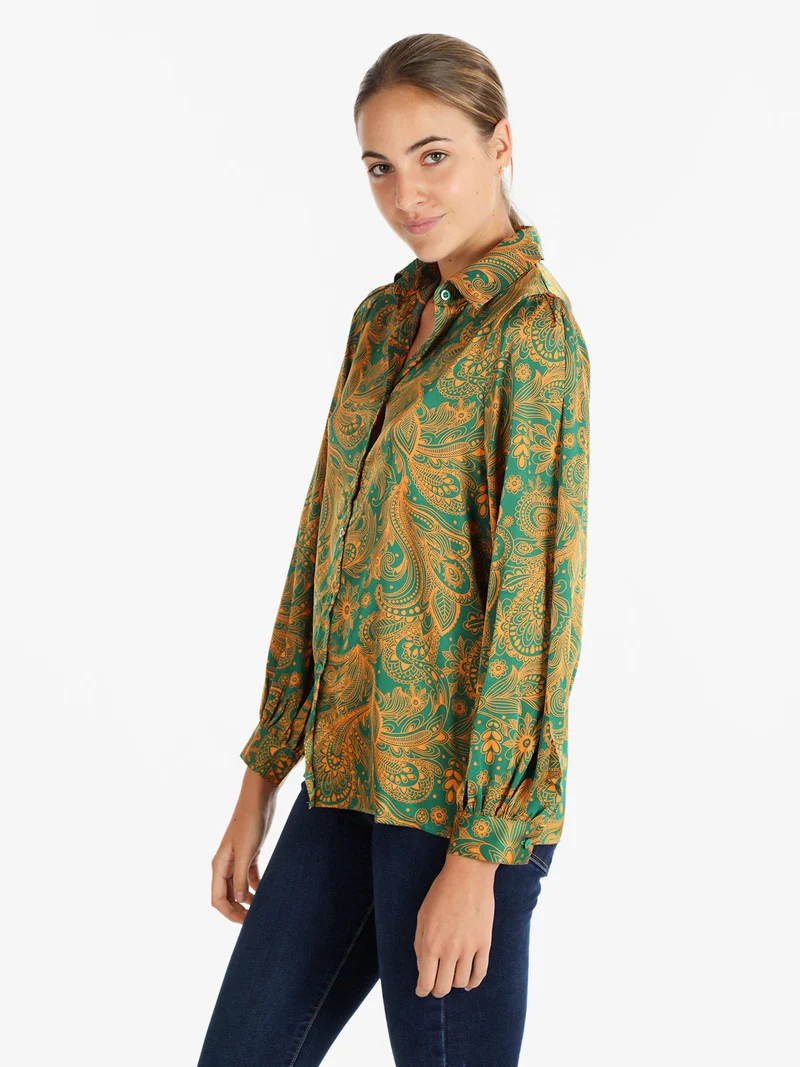 Camicia classica da donna con stampa floreale - verde