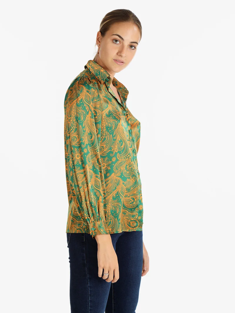 Camicia classica da donna con stampa floreale - verde