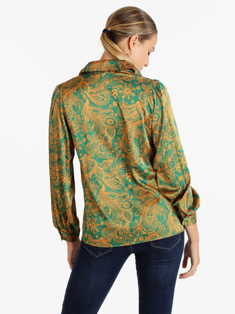 Camicia classica da donna con stampa floreale - verde